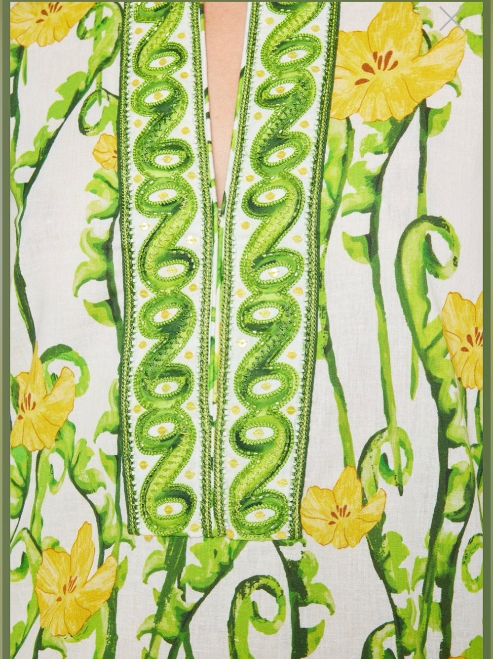 Floral Stand-Collar Maxi Dress in White, Yellow & Green - Picture 4 of 15